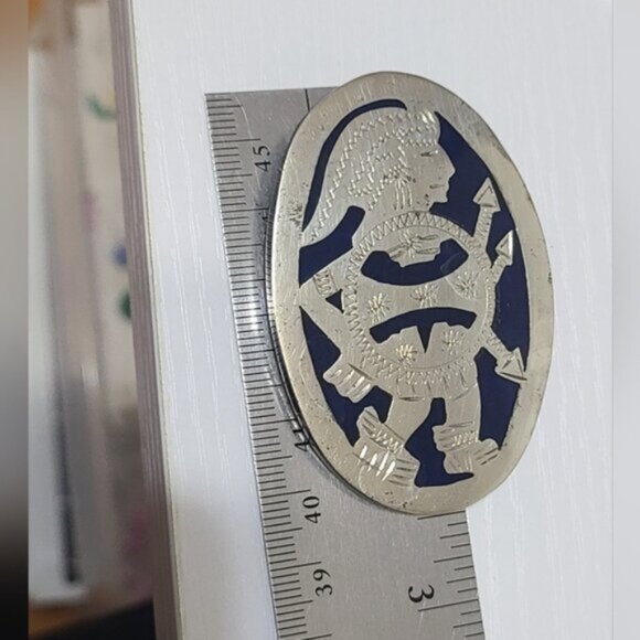 Vintage Boho Sterling Silver Lapis Lazuli Inlay Aztec Tribal Pendant Brooch Pin - Picture 3 of 9